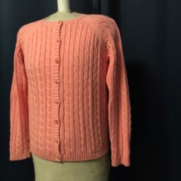 L.L. Bean Pink 100% Cotton Cabled Cardigan - Picture 1 of 2